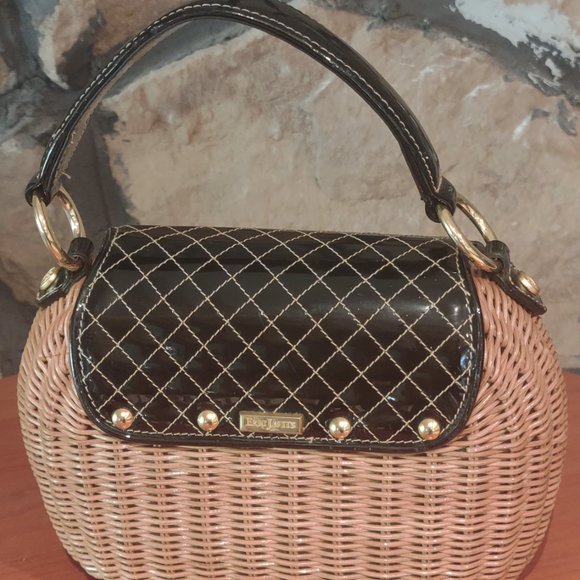 Eric Javits Embossed-Trimmed Wicker Handle Bag * Preowned * - Picture 8 of 13